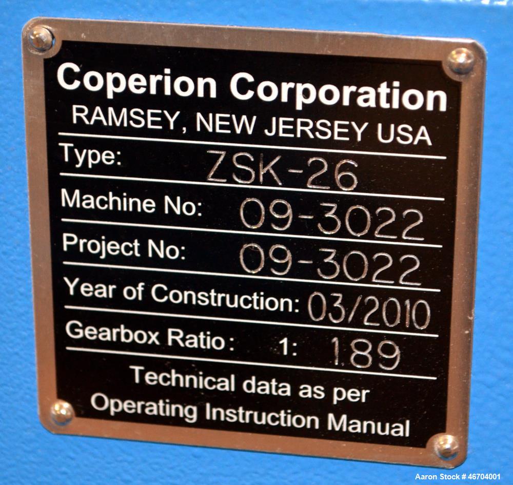 Used Coperion 25.5mm Co-Rotating Twin Screw MFG 2010 Pelletizing Line