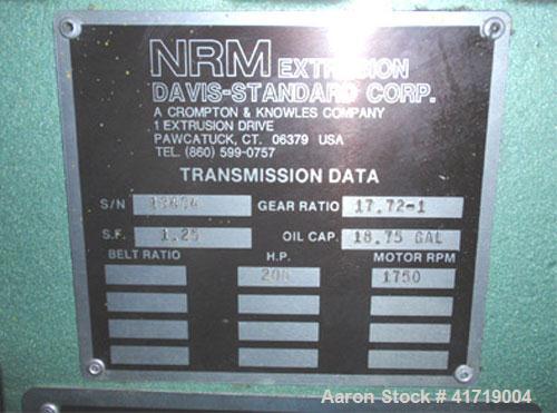 Used-Davis Standard/NRM PMIII Single Screw Extruder. 4.5" (114 mm), 32 L/D screw, 250 hp (190 kW), electrically heated, air ...