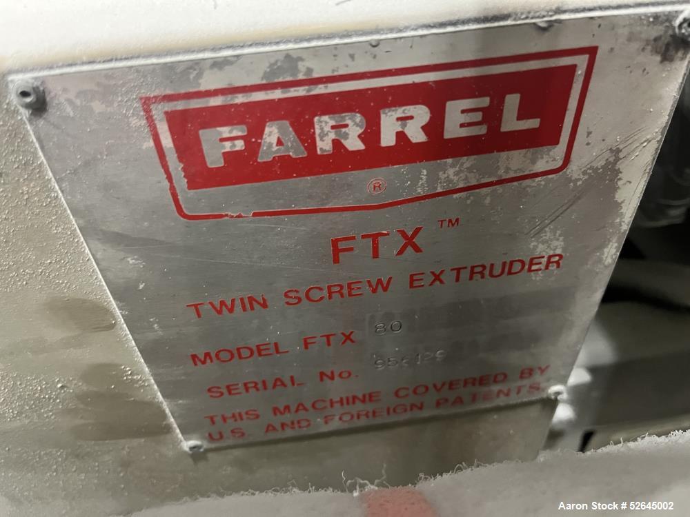 Used- Farrel Twin Screw Pelletizing Line Consisting Of: (1) Farrel 37 mm FTX80 co-rotating twin screw extruder, 5 zone elect...