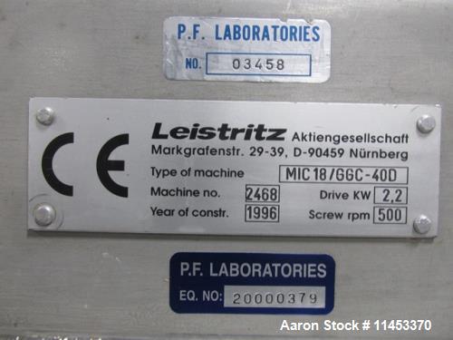 Used- Leistritz Twin Screw Pelletizing Line, Model Micro18/GGC-40D