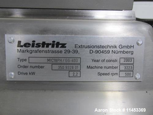 Used- Leistritz Twin Screw Pelletizing Line, Model Micro18PH/GG-40D