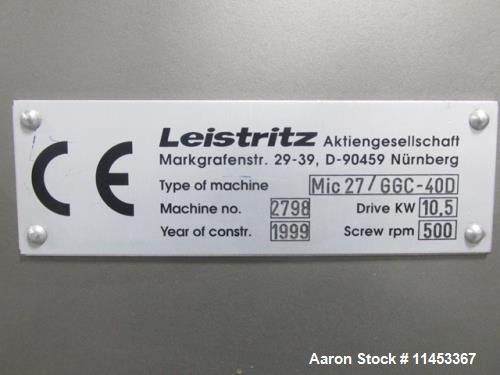 Used- Leistritz Twin Screw Pelletizing Line, Model Micro27-GGC-40D