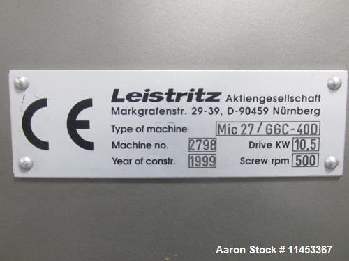 Used- Leistritz Twin Screw Pelletizing Line, Model Micro27-GGC-40D