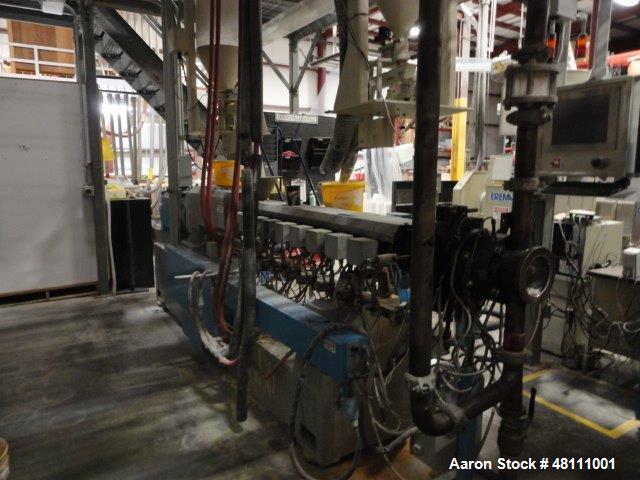 Used Leistritz Twin Screw ZSE40HPX/1200 MFG 2005.Co rotating screw design 1200 rpm Screw speed. Approximate 40:1 L/D Ratio,150 Hp DC direct connect drive motor,Electrically Heated water cooled barrel...