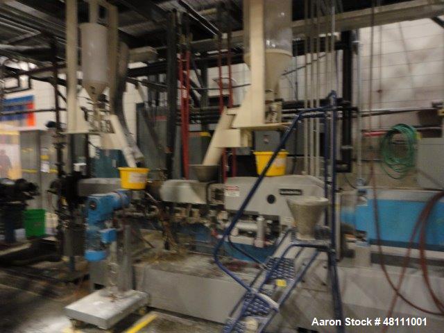 Used Leistritz Twin Screw ZSE40HPX/1200 MFG 2005.Co rotating screw design 1200 rpm Screw speed. Approximate 40:1 L/D Ratio,150 Hp DC direct connect drive motor,Electrically Heated water cooled barrel...
