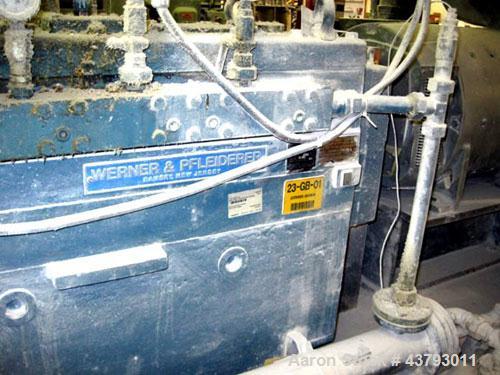 Used Werner & Pfleiderer 70mm Twin Screw Extruder, Type ZSK-70. Co-Rotating screw design. Approximate 52 to 1 L/D ratio. 300 hp motor, rpm 1750/1900, 500 volt, arm amps 473. Gear 12-2 x 1750 NM P-167...