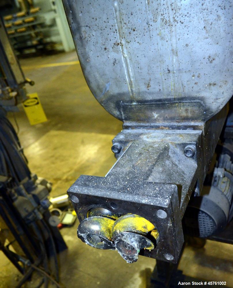 Used (1) ZSK-83 R240R 83mm Co-Rotating twin screw extruder, approximate 40 to 1 L/D ratio, serial# 218971, works# 507860-861, built 1985. (10) Barrel sections with (1) feed with hopper, (2) top vente...