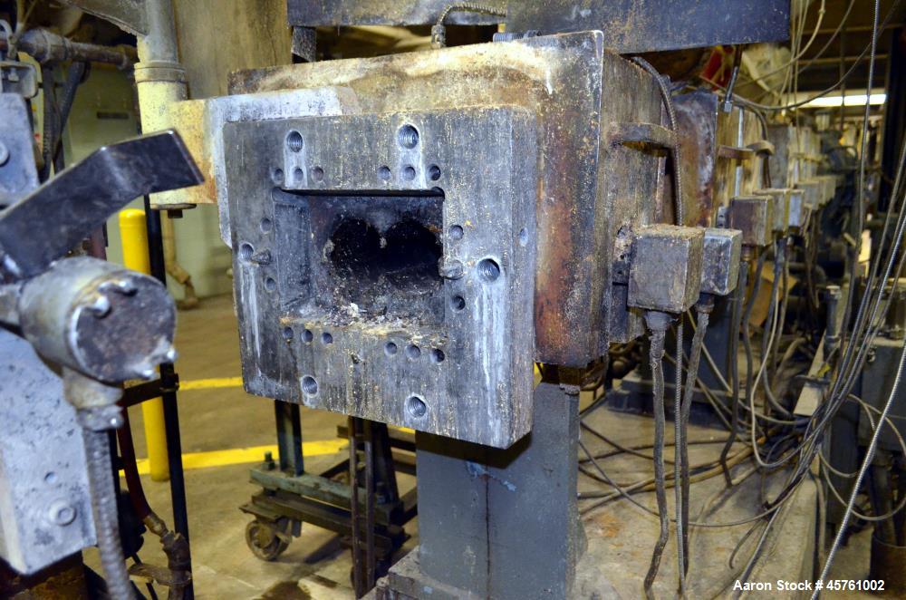 Used (1) ZSK-83 R240R 83mm Co-Rotating twin screw extruder, approximate 40 to 1 L/D ratio, serial# 218971, works# 507860-861, built 1985. (10) Barrel sections with (1) feed with hopper, (2) top vente...