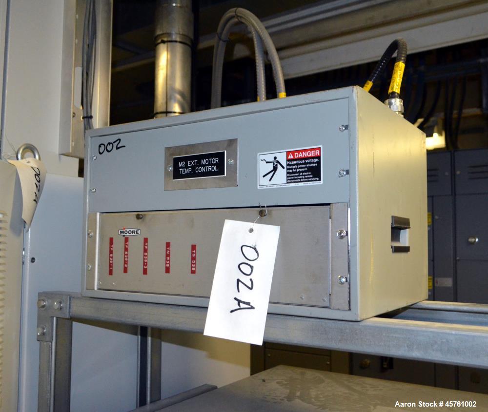 Used (1) ZSK-83 R240R 83mm Co-Rotating twin screw extruder, approximate 40 to 1 L/D ratio, serial# 218971, works# 507860-861, built 1985. (10) Barrel sections with (1) feed with hopper, (2) top vente...