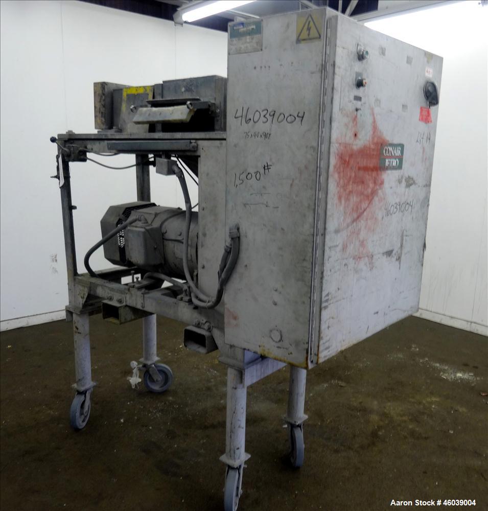 Used Conair Jetro Pelletizer, Model 212. Approximate 12" wide x 8" diameter 48 blade helical rotor. (1) Rubber, (1) metal pneumatically adjustable pull rolls. Driven by a 15hp, 500 volt, 1750 rpm DC ...