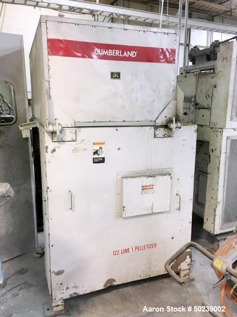 Used- Cumberland Quietizer Pelletizer, Approximate 14" Wide, Model 14PELL. 24 Bolt-on knife rotor. Includes a 25 HP AC motor...