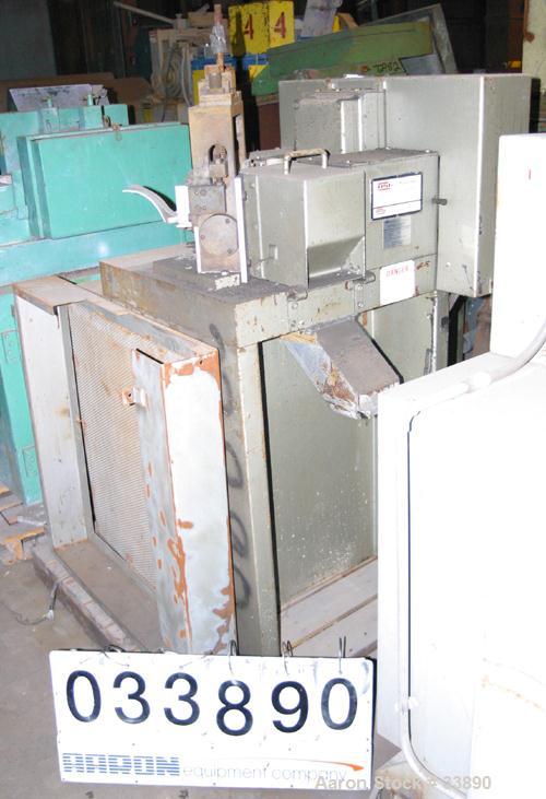 USED:USI Cumberland stair step dicer, model 3 1/2. (1) 6-1/2" wide, 8 bolt-on ratchet tooth blade rotor. Manually adjustable notched metal pull rolls. 48" feed height. Driven by a 4 hp, 3/50/380/420 ...