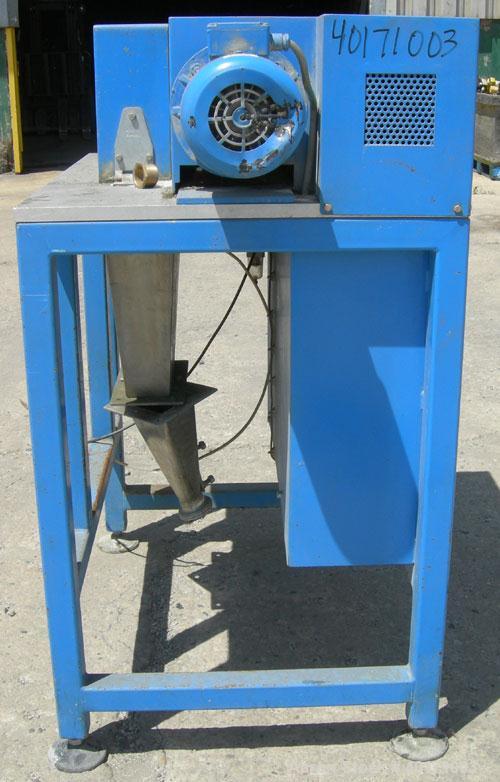 Used Accrapak Systems model 750/2 micro strand pelletizer.  Approximate 12" diameter rotor x 3 1/2" wide 120 knife helical rotor.  Dual sets of pneumatically adjustable pull rolls.  Driven by a 1.1 k...
