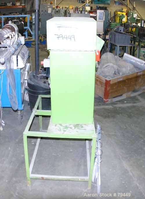 USED: Pelletizer 3" wide, 8 blade rotor. (1) metal, (1) rubber pull roll. Driven by an approximate 3 kw motor with Cheetah drive panel. Unit mounted on stand.