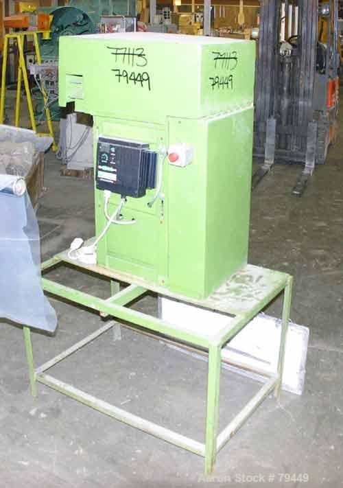 USED: Pelletizer 3" wide, 8 blade rotor. (1) metal, (1) rubber pull roll. Driven by an approximate 3 kw motor with Cheetah drive panel. Unit mounted on stand.