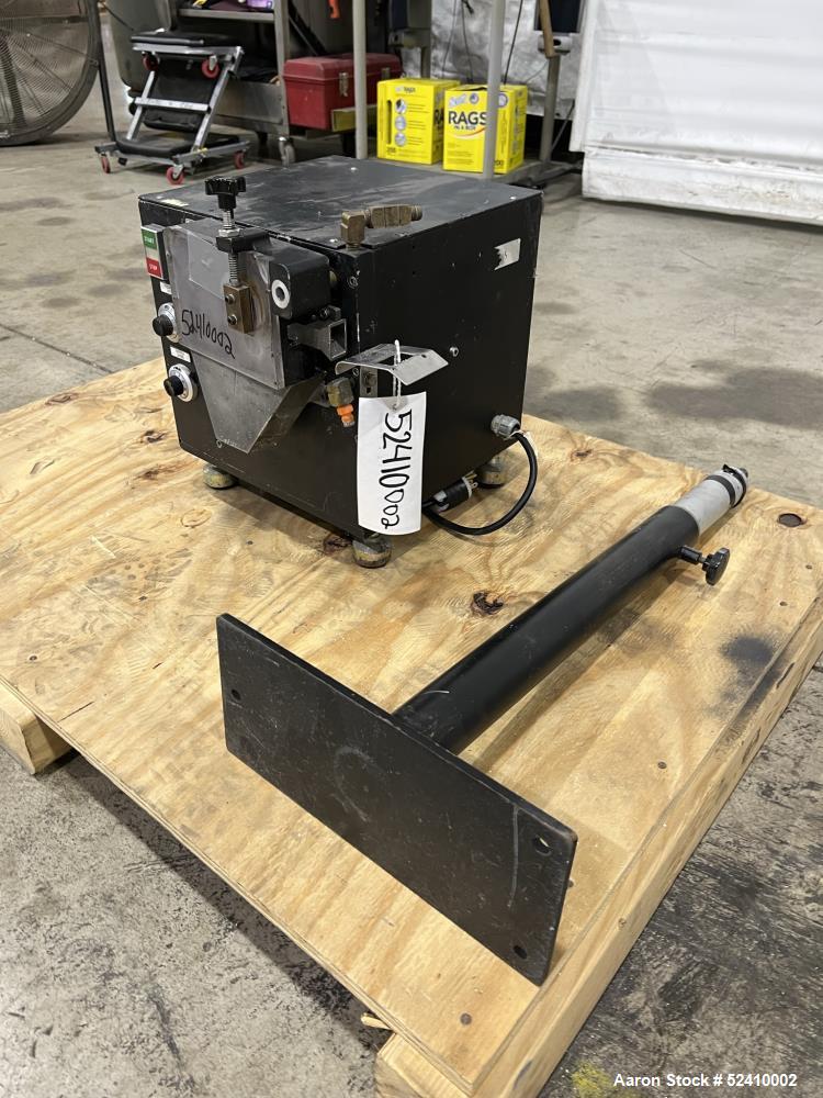 Used Brabender Lab Pelletizer, Type 7 12-74-000, 1"wide x 3-1/2" diamter cutting wheel, Approximately (20) 1/8"thick x 1/2" wide blades. Approximate 1"wide x 3/4" tall  infeed, 2" long x 1/2" wide bo...
