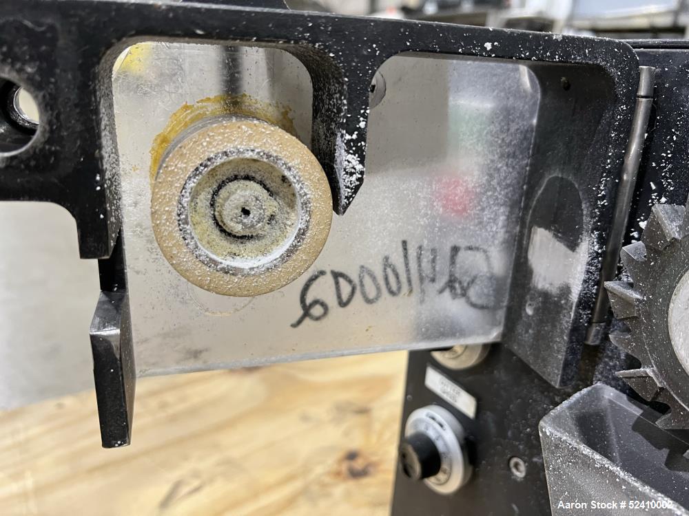 Used Brabender Lab Pelletizer, Type 7 12-74-000, 1"wide x 3-1/2" diamter cutting wheel, Approximately (20) 1/8"thick x 1/2" wide blades. Approximate 1"wide x 3/4" tall  infeed, 2" long x 1/2" wide bo...
