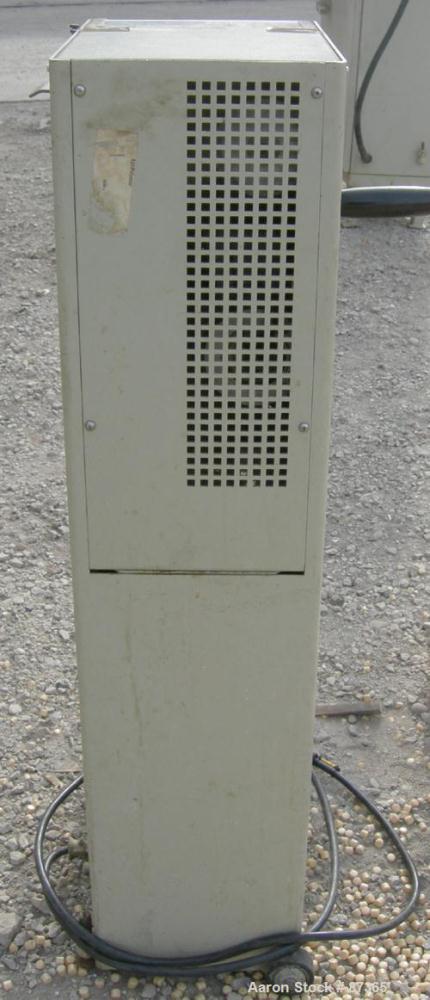 USED: Brabender 2" wide strand pelletizer, type 881203. Approximate 12 knife helical rotor. 50 hertz, 230 volt control. Spring adjustable tension, metal pull rolls. Mounted on a portable cart on whee...