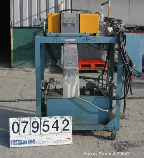 USED: Conair 5" pelletizer, model 106. 8" diameter x 6" wide, approximately 32 cutting teeth, (1) 3-3/4" diameter Hayplon pull roll, (1) 1-7/8" diameter steel pull roll, driven by a 5 hp hydraulic pa...