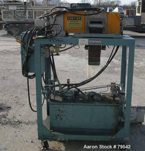 USED: Conair 5" pelletizer, model 106. 8" diameter x 6" wide, approximately 32 cutting teeth, (1) 3-3/4" diameter Hayplon pull roll, (1) 1-7/8" diameter steel pull roll, driven by a 5 hp hydraulic pa...
