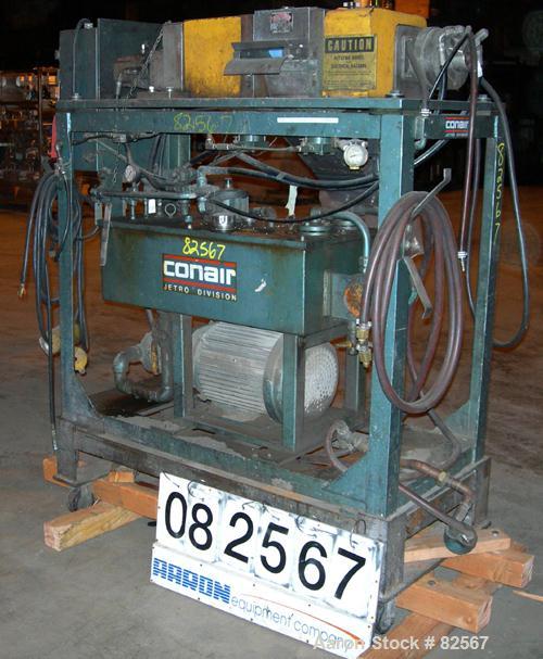 USED: Conair pelletizer, model 206. Approx 8" diameter x 6" wide 32 blade helical rotor. (1) Rubber and (1) metal pull roll. Hydraulically driven by a 10 hp, 3/60/460 volt power pack. Unit mounted on...