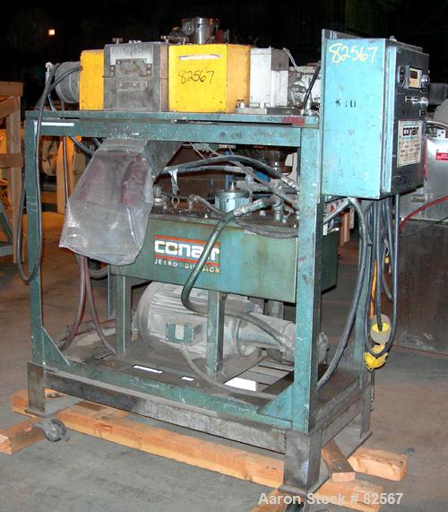 USED: Conair pelletizer, model 206. Approx 8" diameter x 6" wide 32 blade helical rotor. (1) Rubber and (1) metal pull roll. Hydraulically driven by a 10 hp, 3/60/460 volt power pack. Unit mounted on...