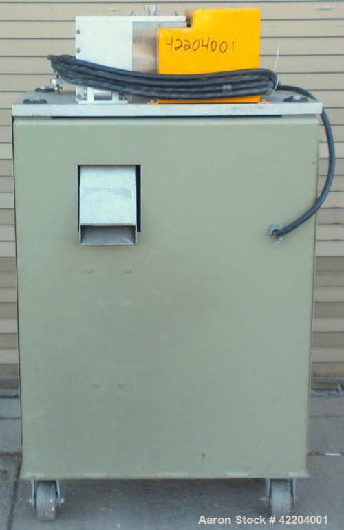 Used Conair Jetro Pelletizer, Model 304. Approximate 4" diameter x 4" wide 36 blade helical rotor. (1) Rubber, (1) metal pneumatically adjustable pull roll. Driven by a 2 hp, 180 volt, 1750 rpm DC mo...