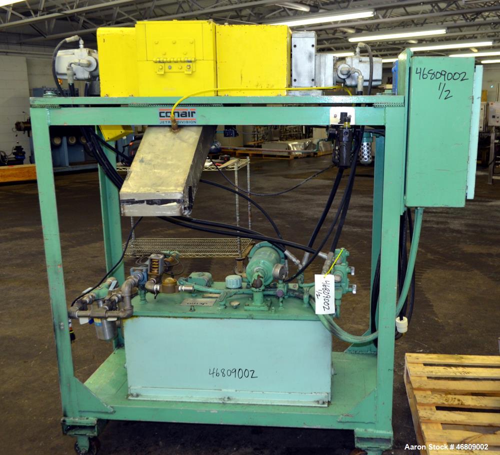 Used Conair Jetro Pelletizer, Model 206. Approximate 6-1/2" wide X 8" diameter (48) blade helical rotor. (1) Rubber, (1) metal pull rolls. Hydraulically driven by a Jetro power pack, 5hp, 3/60/220/44...