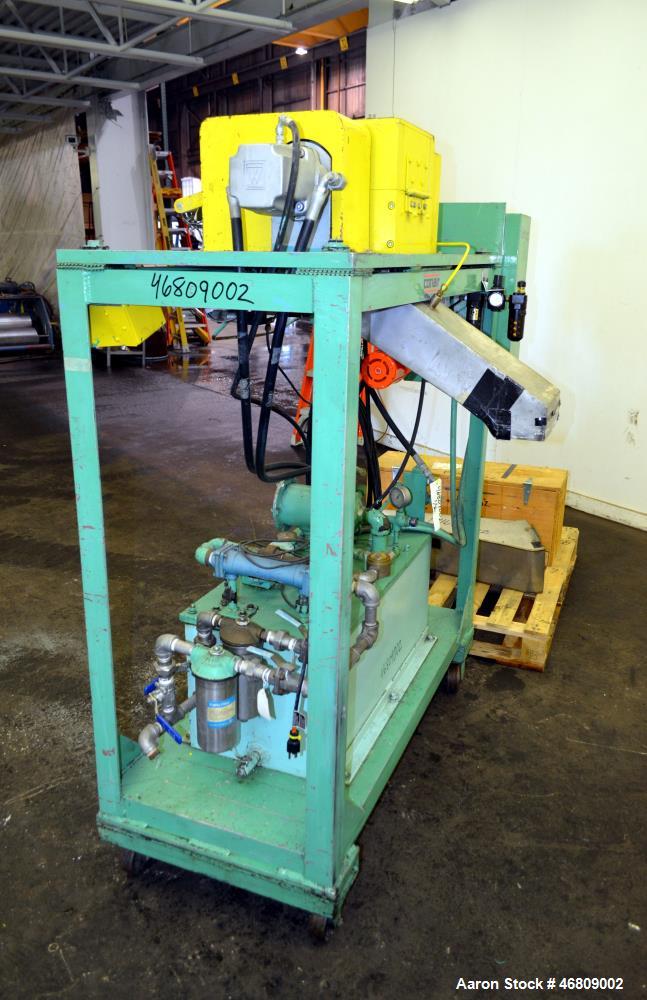 Used Conair Jetro Pelletizer, Model 206. Approximate 6-1/2" wide X 8" diameter (48) blade helical rotor. (1) Rubber, (1) metal pull rolls. Hydraulically driven by a Jetro power pack, 5hp, 3/60/220/44...