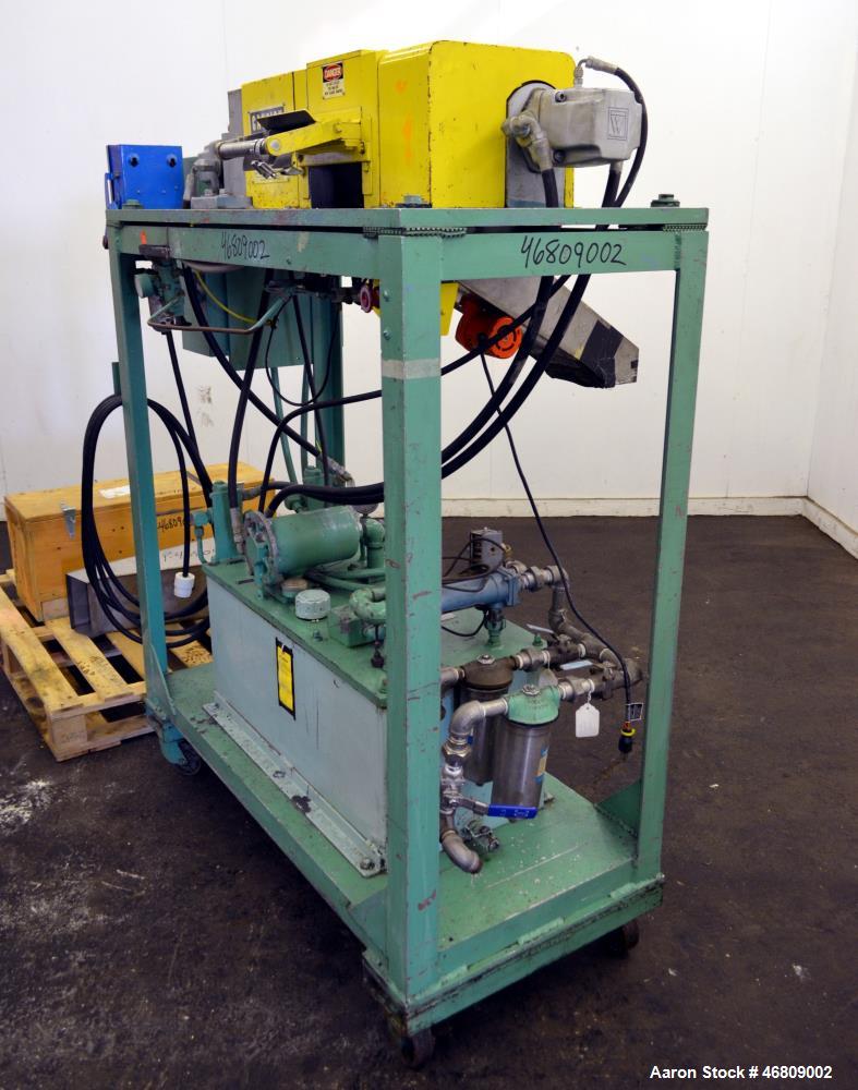 Used Conair Jetro Pelletizer, Model 206. Approximate 6-1/2" wide X 8" diameter (48) blade helical rotor. (1) Rubber, (1) metal pull rolls. Hydraulically driven by a Jetro power pack, 5hp, 3/60/220/44...