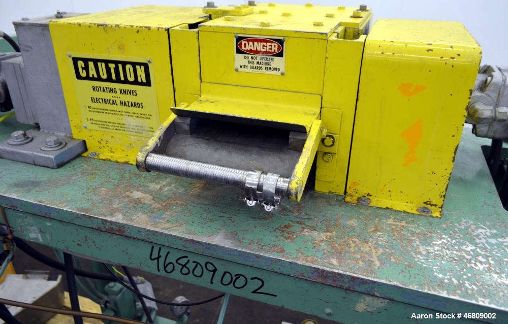 Used Conair Jetro Pelletizer, Model 206. Approximate 6-1/2" wide X 8" diameter (48) blade helical rotor. (1) Rubber, (1) metal pull rolls. Hydraulically driven by a Jetro power pack, 5hp, 3/60/220/44...