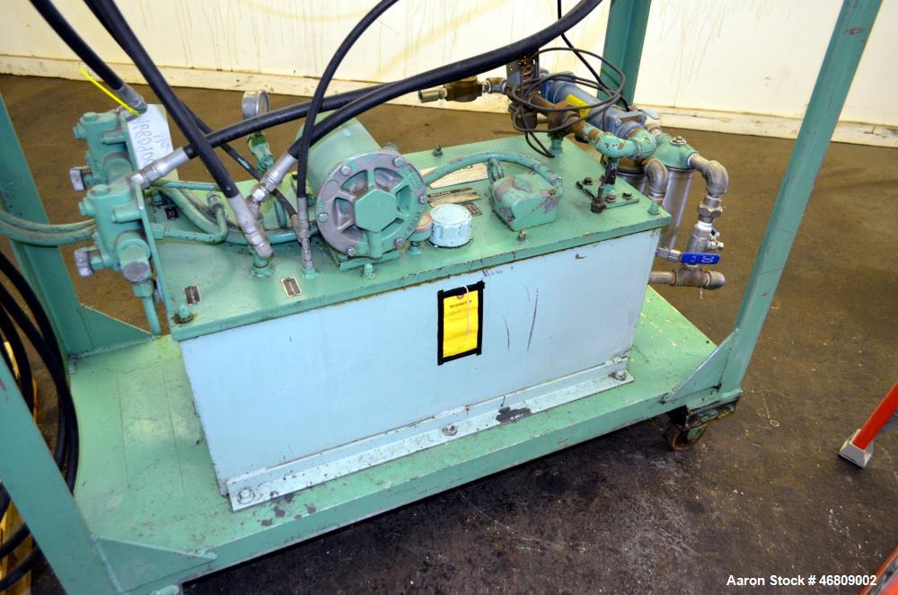 Used Conair Jetro Pelletizer, Model 206. Approximate 6-1/2" wide X 8" diameter (48) blade helical rotor. (1) Rubber, (1) metal pull rolls. Hydraulically driven by a Jetro power pack, 5hp, 3/60/220/44...