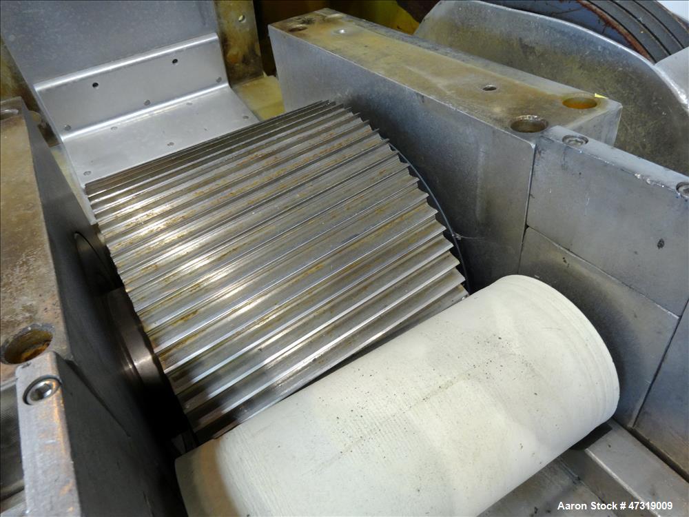 Used Conair Jetro Pelletizer. Approximate 12" diameter x 8-1/2" wide 72 blade helical rotor. (1) Rubber, (1) metal pull rolls. Driven by a 15hp, 3/60/575 volt, 1760 rpm motor. Mounted on a frame with...