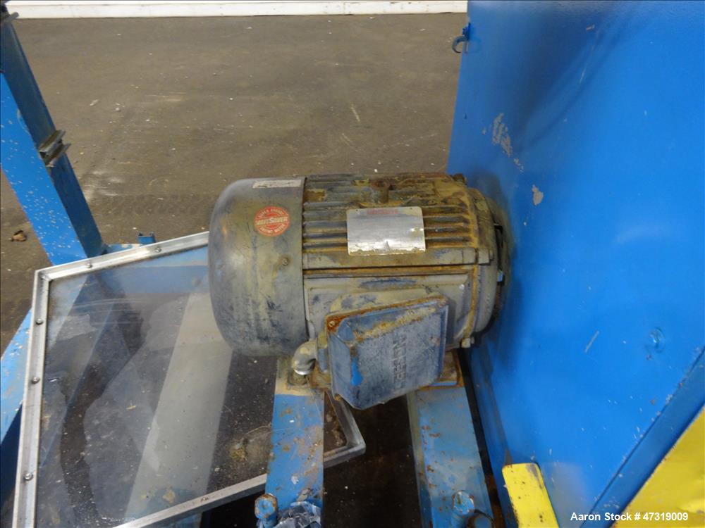 Used Conair Jetro Pelletizer. Approximate 12" diameter x 8-1/2" wide 72 blade helical rotor. (1) Rubber, (1) metal pull rolls. Driven by a 15hp, 3/60/575 volt, 1760 rpm motor. Mounted on a frame with...