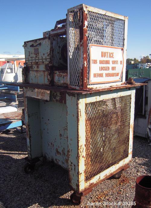 Used Cumberland 14" Strand Type Pelletizer, Size 14. 12 bolt on knife rotor. Rotor and pull rolls are driven by an approximate 15 hp vari-speed motor. Manual top pull roll. Mounted on a frame with ca...