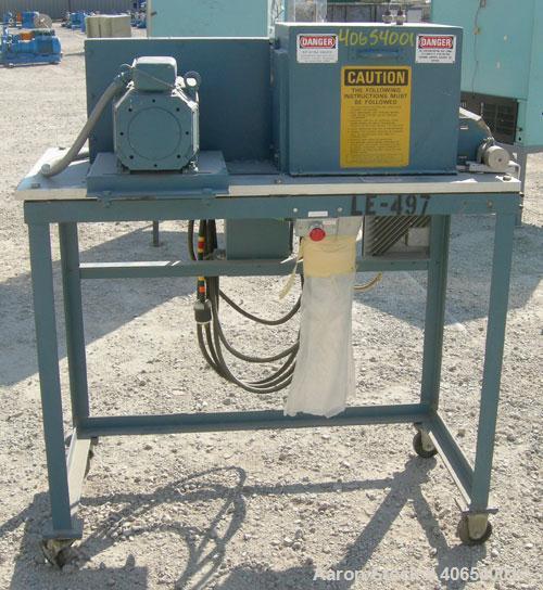 Used Cumberland 4 Utilizer Pelletizer. 3 1/2" wide 16 bolt on blade rotor, (1) rubber, (1) metal manually adjustable pull roll. Driven by a 2 hp, 180 volt, 1750 rpm DC motor. Includes a Reliance Mini...