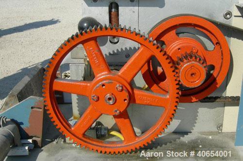 Used Cumberland 4 Utilizer Pelletizer. 3 1/2" wide 16 bolt on blade rotor, (1) rubber, (1) metal manually adjustable pull roll. Driven by a 2 hp, 180 volt, 1750 rpm DC motor. Includes a Reliance Mini...