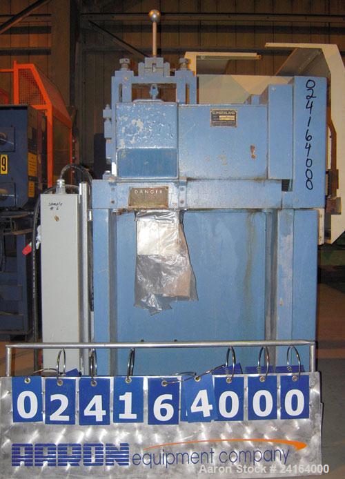 Used Cumberland Size 6 Pelletizer. 6-1/2" wide x 8" diameter (8) bolt on blade rotor, (1) rubber, (1) metal manually adjustable pull roll. Driven by a 5 hp, 3/60/208-220/440 volt, 1800 rpm varispeed ...
