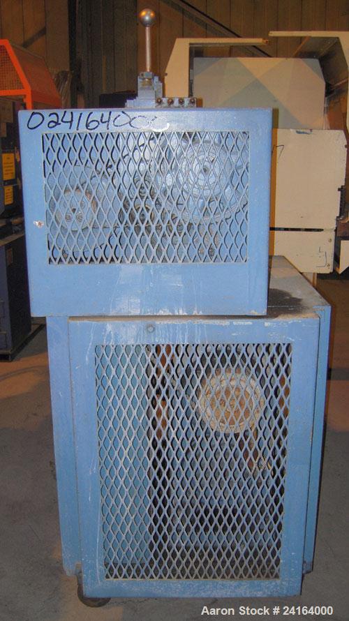 Used Cumberland Size 6 Pelletizer. 6-1/2" wide x 8" diameter (8) bolt on blade rotor, (1) rubber, (1) metal manually adjustable pull roll. Driven by a 5 hp, 3/60/208-220/440 volt, 1800 rpm varispeed ...