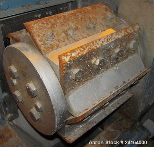 Used Cumberland Size 6 Pelletizer. 6-1/2" wide x 8" diameter (8) bolt on blade rotor, (1) rubber, (1) metal manually adjustable pull roll. Driven by a 5 hp, 3/60/208-220/440 volt, 1800 rpm varispeed ...