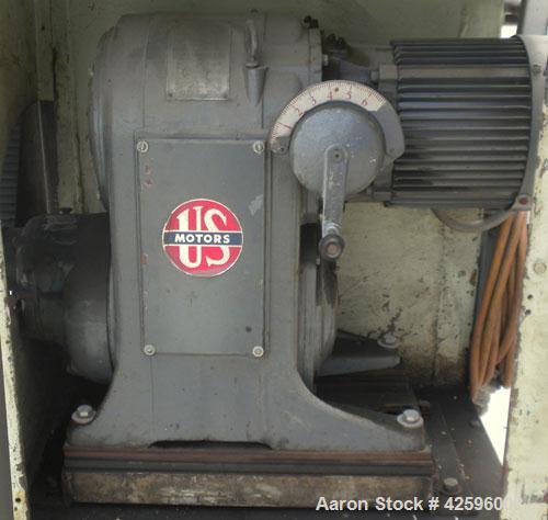 Used Cumberland Pelletizer, Size 6. Approximate 6" diameter x 6-1/2" wide 8 bolt- on blade rotor. Approximate 4" diameter pull roll. Driven by an approximate 5 hp varispeed motor. Mounted on casters.