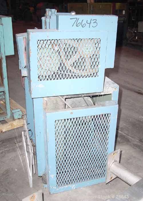 USED: Cumberland size 6 pelletizer. 8" diameter x 6" wide 4 bolt on knife rotor. 2 manually adjustable metal pull rolls. Bottom discharge. Both driven by a 5 hp, 3/60/220/440 volt, 1750 rpm varispeed...
