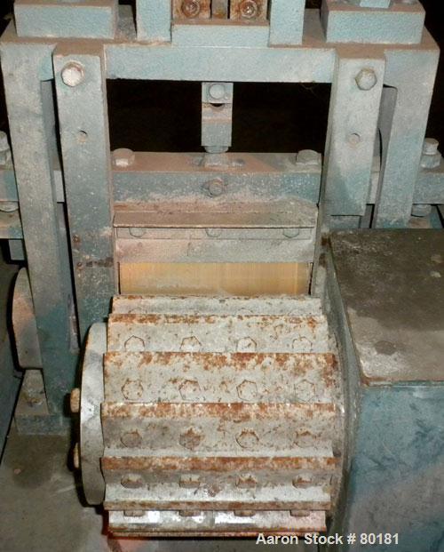 Used Cumberland Size 6 Pelletizer. 6-1/2" wide x 8" diameter 16 bolt on blade rotor, (1) rubber, pull rolls. Driven by a 7.5 hp, 500 volt, 1750/2300 rpm DC motor. Includes a control panel with a Euro...