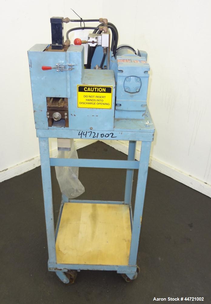Used Killion Pelletizer, Model 2". Approximately 2" wide 20 blade helical rotor.  (1) Rubber, (1) metal pneumatically adjustable pull roll.  Driven by a 1 hp, 180 volt, 1725 rpm DC gear motor, ratio ...