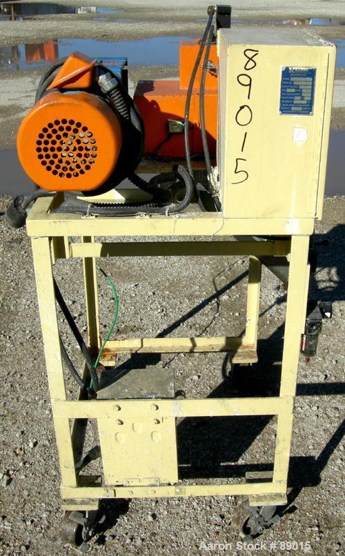 USED: Killion strand pelletizer, model 4"Pell. Approximate 4" diameter x 4" wide 20 blade helical rotor. (1) Rubber, (1) metal pneumatically adjustable pull roll. Driven by a 2 hp, 180 volt, 1750 rpm...