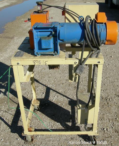 USED: Killion strand pelletizer, model 4"Pell. Approximate 4" diameter x 4" wide 20 blade helical rotor. (1) Rubber, (1) metal pneumatically adjustable pull roll. Driven by a 2 hp, 180 volt, 1750 rpm...