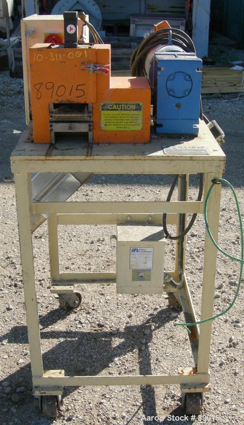 USED: Killion strand pelletizer, model 4"Pell. Approximate 4" diameter x 4" wide 20 blade helical rotor. (1) Rubber, (1) metal pneumatically adjustable pull roll. Driven by a 2 hp, 180 volt, 1750 rpm...