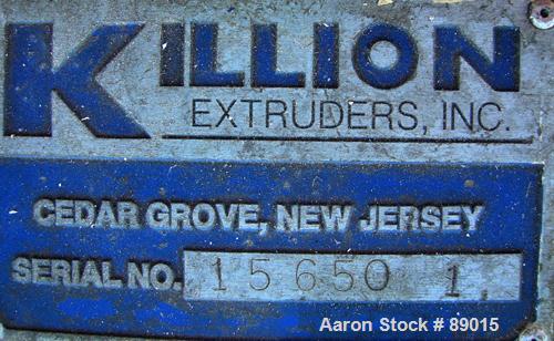 USED: Killion strand pelletizer, model 4"Pell. Approximate 4" diameter x 4" wide 20 blade helical rotor. (1) Rubber, (1) metal pneumatically adjustable pull roll. Driven by a 2 hp, 180 volt, 1750 rpm...