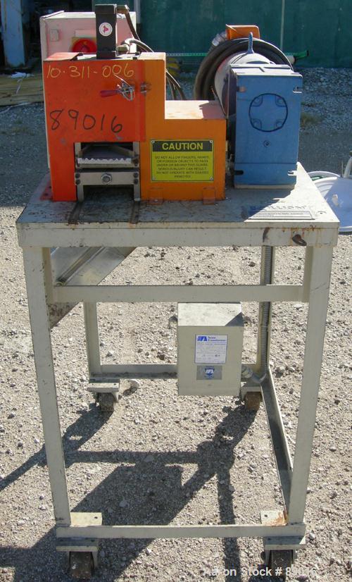 USED: Killion strand pelletizer, model 4"Pell. Approximate 4" diameter x 4" wide 20 blade helical rotor. (1) Rubber, (1) metal pneumatically adjustable pull roll. Driven by a 2 hp, 180 volt, 1750 rpm...