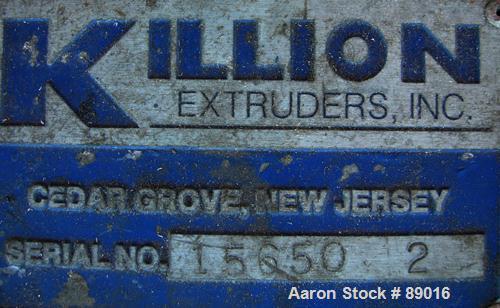 USED: Killion strand pelletizer, model 4"Pell. Approximate 4" diameter x 4" wide 20 blade helical rotor. (1) Rubber, (1) metal pneumatically adjustable pull roll. Driven by a 2 hp, 180 volt, 1750 rpm...